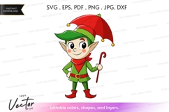 Cheerful elf with umbrella vector silhouette Product Image 1