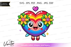 Rainbow heart with flowers vector silhouette Product Image 1