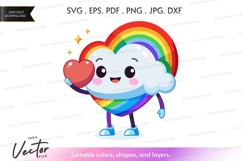 Rainbow cloud holding heart vector silhouette Product Image 1