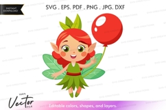 Fairy with red balloon vector silhouette Product Image 1