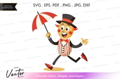 Happy clown with umbrella vector silhouette Product Image 1