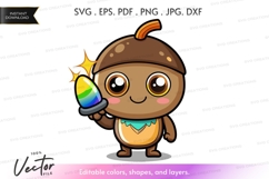 Cute acorn character holding a rainbow light Product Image 1