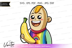 Happy monkey with banana - vector silhouette Product Image 1