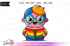 Reading rainbow child vector silhouette Product Image 1