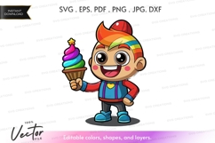 Happy kid with rainbow ice cream vector silhouette Product Image 1