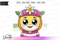 Cheerful girl with flower crown - vector silhouette Product Image 1