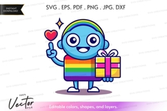 Happy rainbow character holding gift - vector silhouette Product Image 1