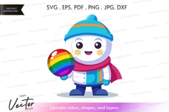 Happy snowman with rainbow balloon vector silhouette Product Image 1