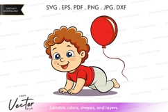 Happy baby with balloon vector silhouette Product Image 1