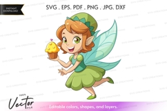 Fairy holding cupcake vector silhouette Product Image 1