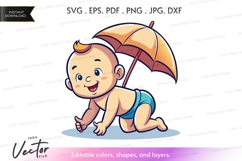 Baby with umbrella vector silhouette Product Image 1