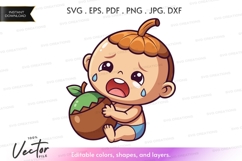 Crying baby with acorn - vector silhouette Product Image 1