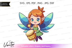 Fairy playing drum - vector silhouette Product Image 1