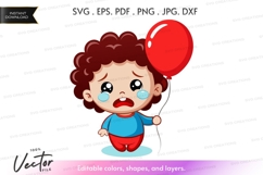 Crying child holding a balloon Product Image 1
