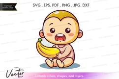 Cute monkey eating banana vector silhouette Product Image 1
