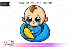 Crying baby holding banana vector silhouette Product Image 1