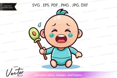 Crying baby with rattle vector silhouette Product Image 1