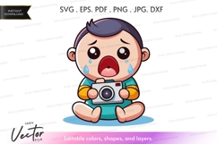 Crying child holding camera vector silhouette Product Image 1