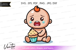 Crying baby with cupcake vector silhouette Product Image 1