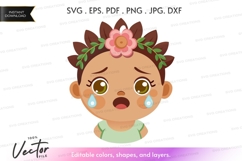Crying baby with flower crown vector silhouette Product Image 1