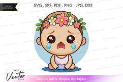 Crying baby with flower crown vector silhouette Product Image 1