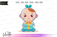 Crying baby holding gift box vector silhouette Product Image 1