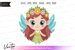 Fairy with flower crown vector silhouette Product Image 1