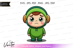 Sad cartoon child in winter clothing Product Image 1
