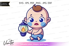 Curious baby with lantern - vector silhouette Product Image 1