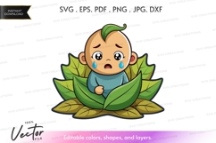 Crying baby in a leaf boat Product Image 1