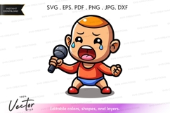 Crying baby holding microphone vector silhouette Product Image 1