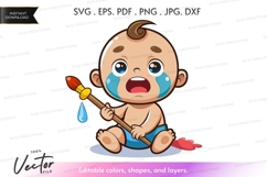 Crying baby with paintbrush - vector silhouette Product Image 1