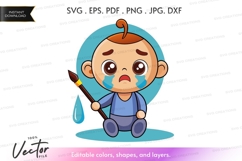 Crying baby with paintbrush - vector silhouette Product Image 1