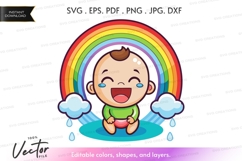 Happy baby under rainbow vector silhouette Product Image 1