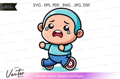 Crying child on skates vector silhouette Product Image 1