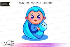 Cute baby in blue onesie holding a stuffed animal Product Image 1