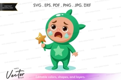 Crying alien child holding star vector silhouette Product Image 1