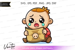 Crying cartoon boy with map vector silhouette Product Image 1