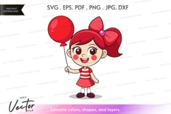 Happy girl with balloon vector silhouette Product Image 1