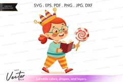 Happy reading girl with lollipop vector silhouette Product Image 1