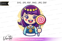 Happy girl with lollipop vector silhouette Product Image 1