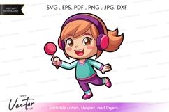 Happy girl with headphones and lollipop vector silhouette Product Image 1