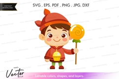 Vector silhouette of a happy child with lollipop and cupcake Product Image 1