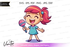 Happy girl singing with microphone vector silhouette Product Image 1