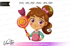 Happy girl with lollipop - vector silhouette Product Image 1