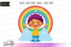 Happy child with rainbow vector silhouette Product Image 1