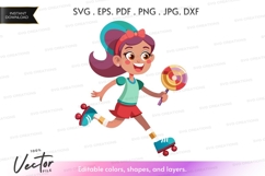 Happy girl skating with lollipop - vector silhouette Product Image 1