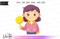 Happy girl with lollipop - vector silhouette Product Image 1