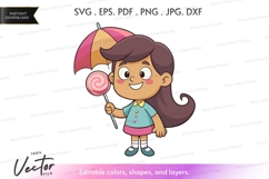 Happy girl with lollipop and umbrella vector silhouette Product Image 1