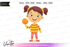 Happy girl with lollipop - vector silhouette Product Image 1